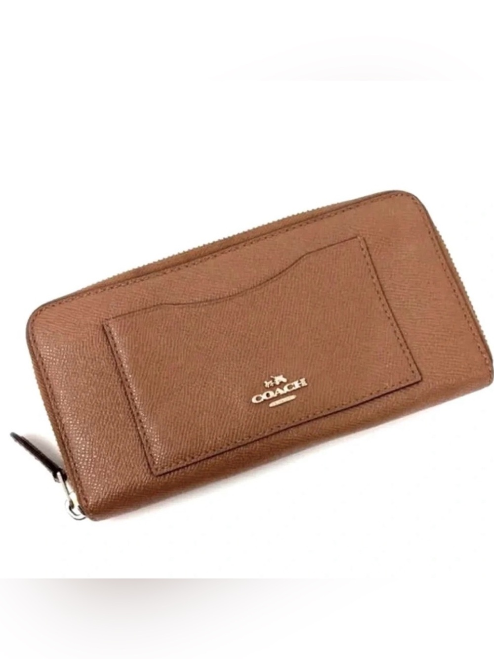 COACH crossgrain leather accordion zip close wallet